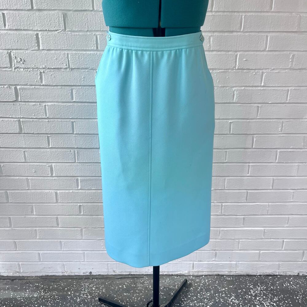 Vintage 70s turquoise polyester midi skirt